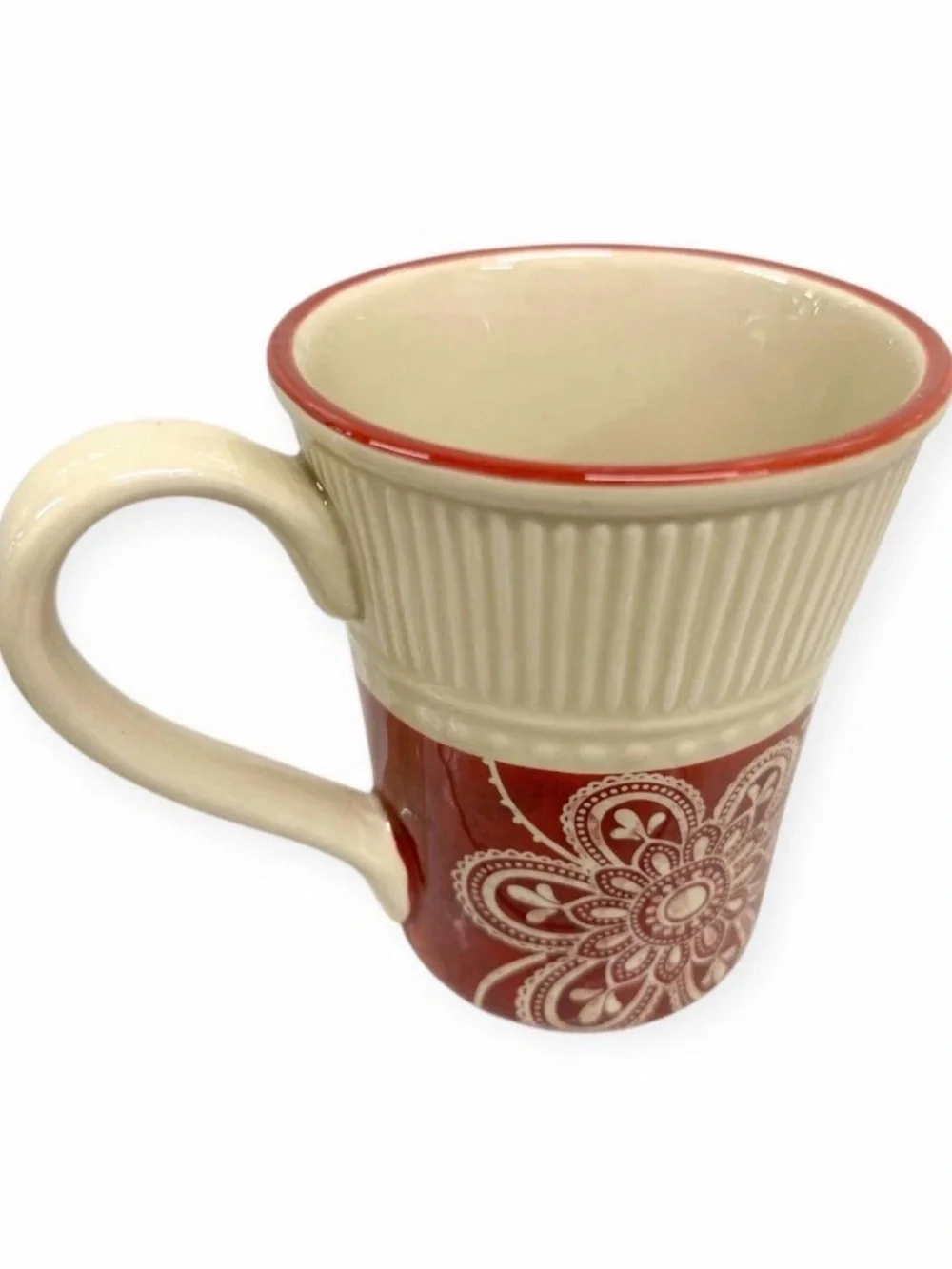 Pier 1 Imports Maribeth Ironstone Mugs Set of 3 Burgundy Cream Floral Cups